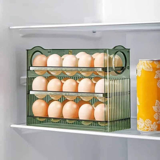 Clear plastic autoflip fridge egg storage box with capacity for 30 eggs