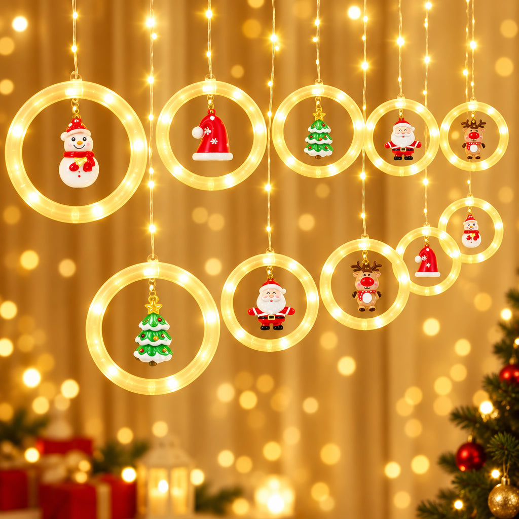 Christmas LED Lights with Santa, Snowman, Reindeer & Christmas Tree – 10 Pendants
