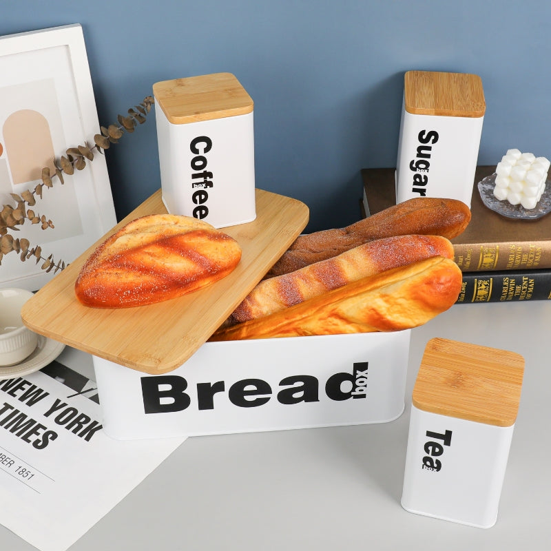 Bread Bin With 3 Canister Set – Bamboo Lid