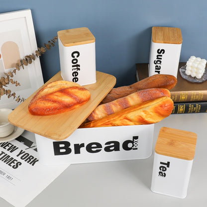 Bread Bin With 3 Canister Set – Bamboo Lid