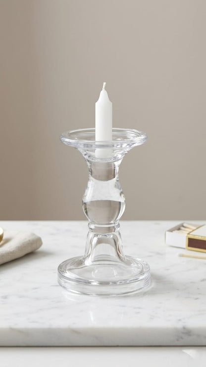 Clear glass short stem candle holder for home and event décor