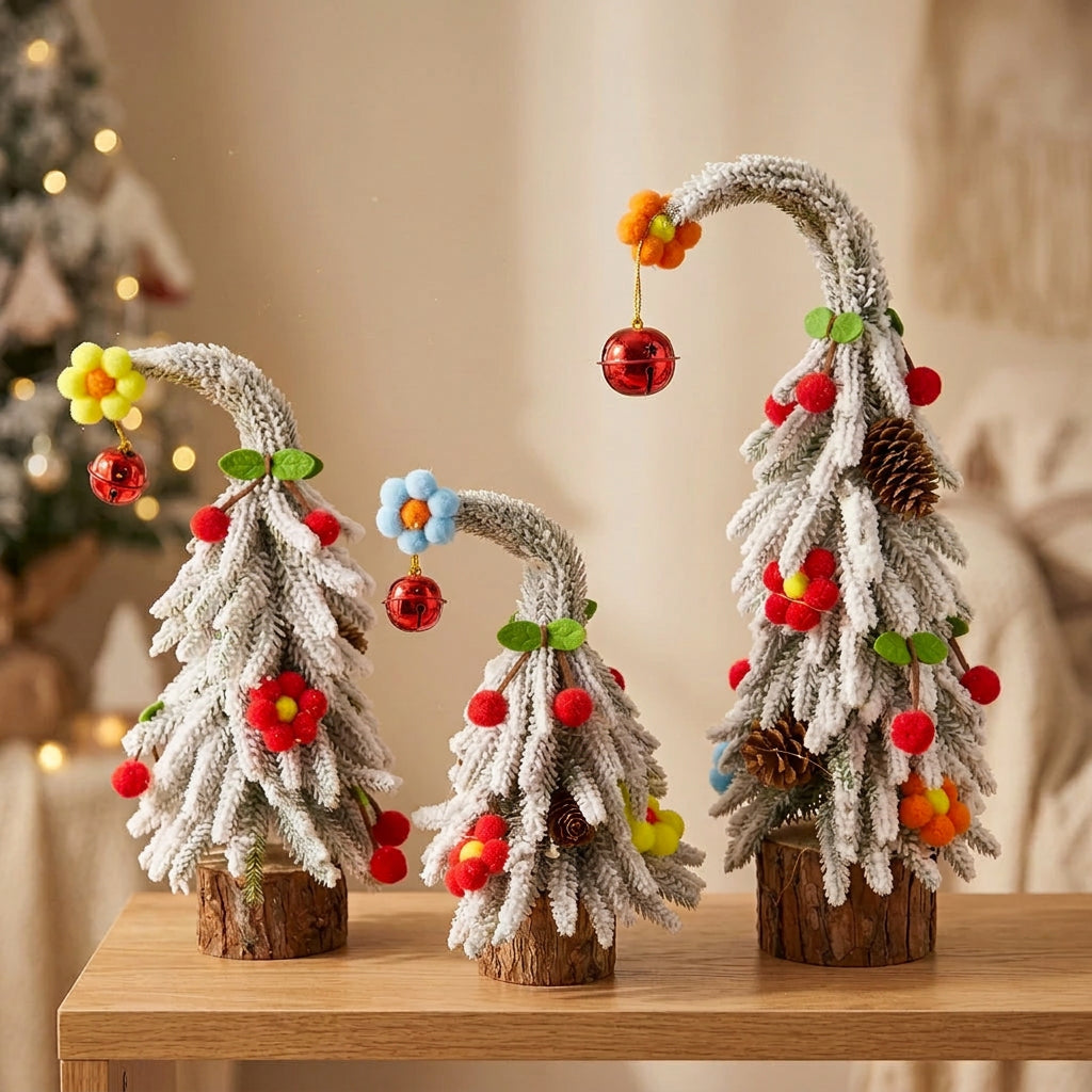 25cm Snow-Covered Christmas Tree Decoration with Frosted Branches, Wooden Base and Burlap Wrap available in Nairobi, Kenya