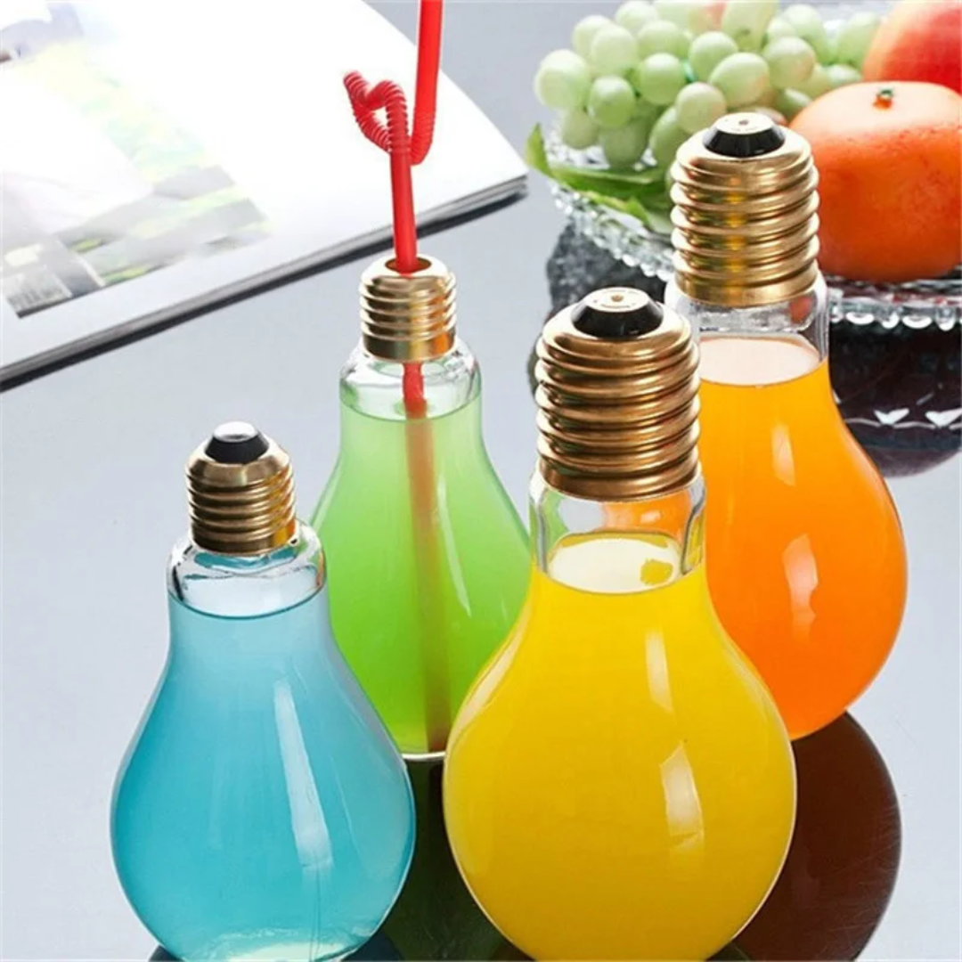 Bulb Shaped Glass Cups With Straw