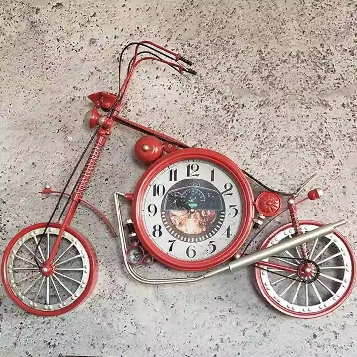 Motorcycle-themed wall clock made of durable iron with silent mechanism