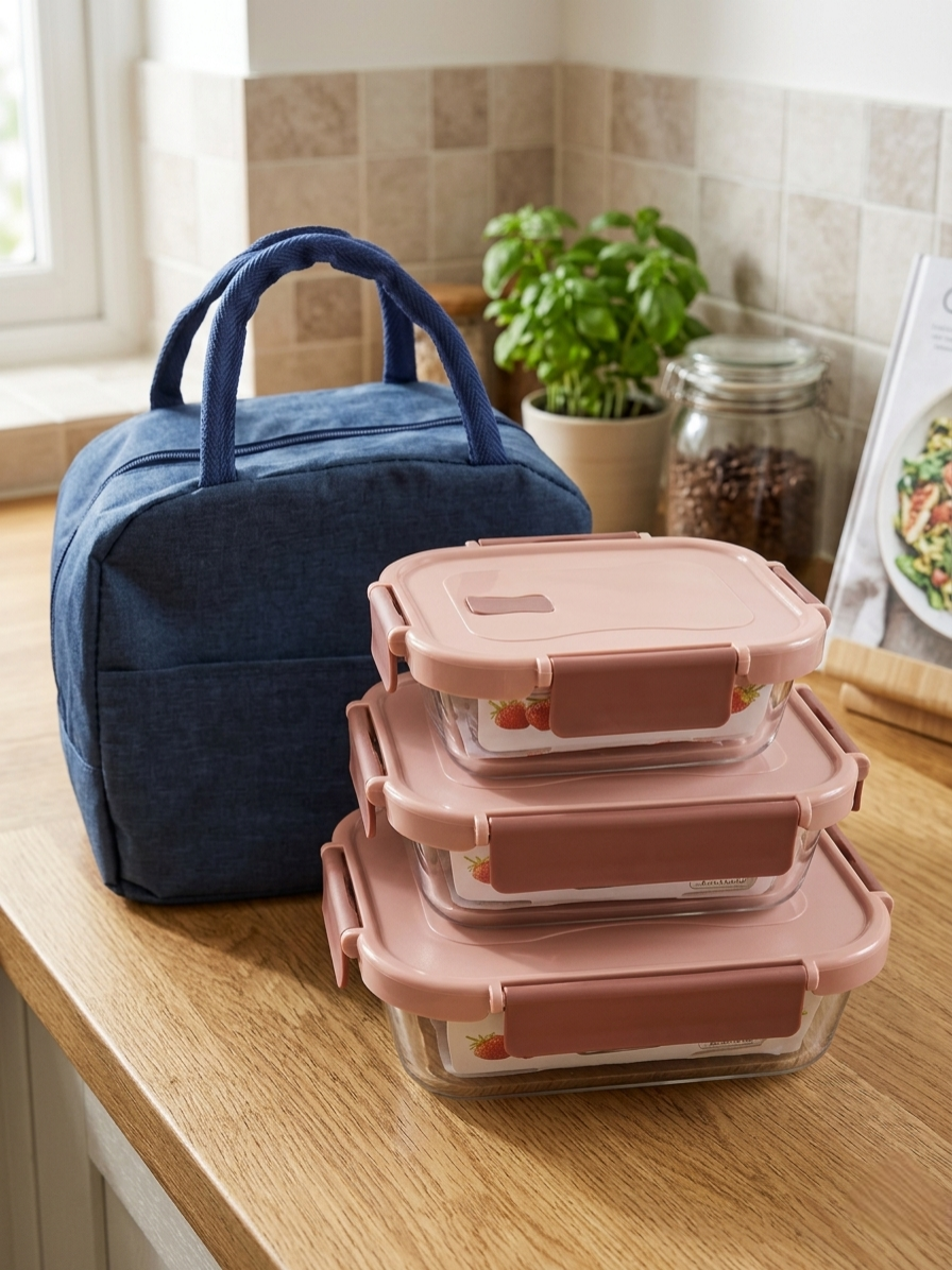 Borosilicate Glass Snack Box With Lunch Bag