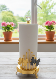 Elegant stainless steel tabletop kitchen paper roll holder with a luxury decorative design.