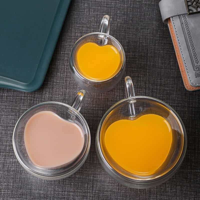 Heart Shaped Double Wall Borosilicate Coffee Mugs