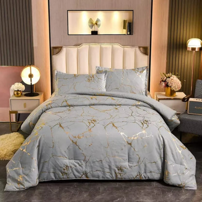 Gold Marble Texture Foil-Style Duvet Cover Set
