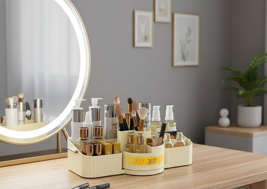 Multipurpose 360-degree rotating organizer measuring 33x20 cm.