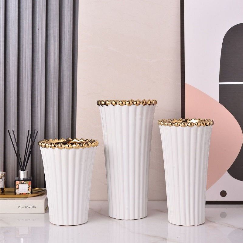 3Pc White Ceramic Vase Set
