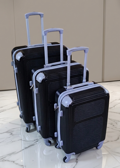 3-Piece fibre suitcase set with spinner wheels and telescopic handles in multiple sizes