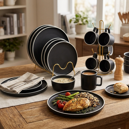 24 Piece Matte Black Dinner Set