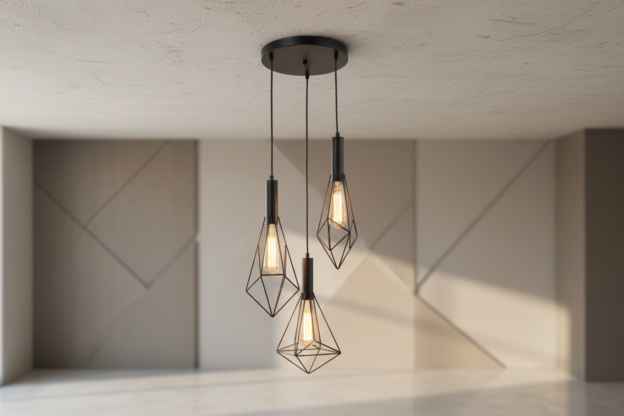Industrial Cage Pendant Light – 3 E27 Ceiling Fixture-PL 7040-27-03-BK