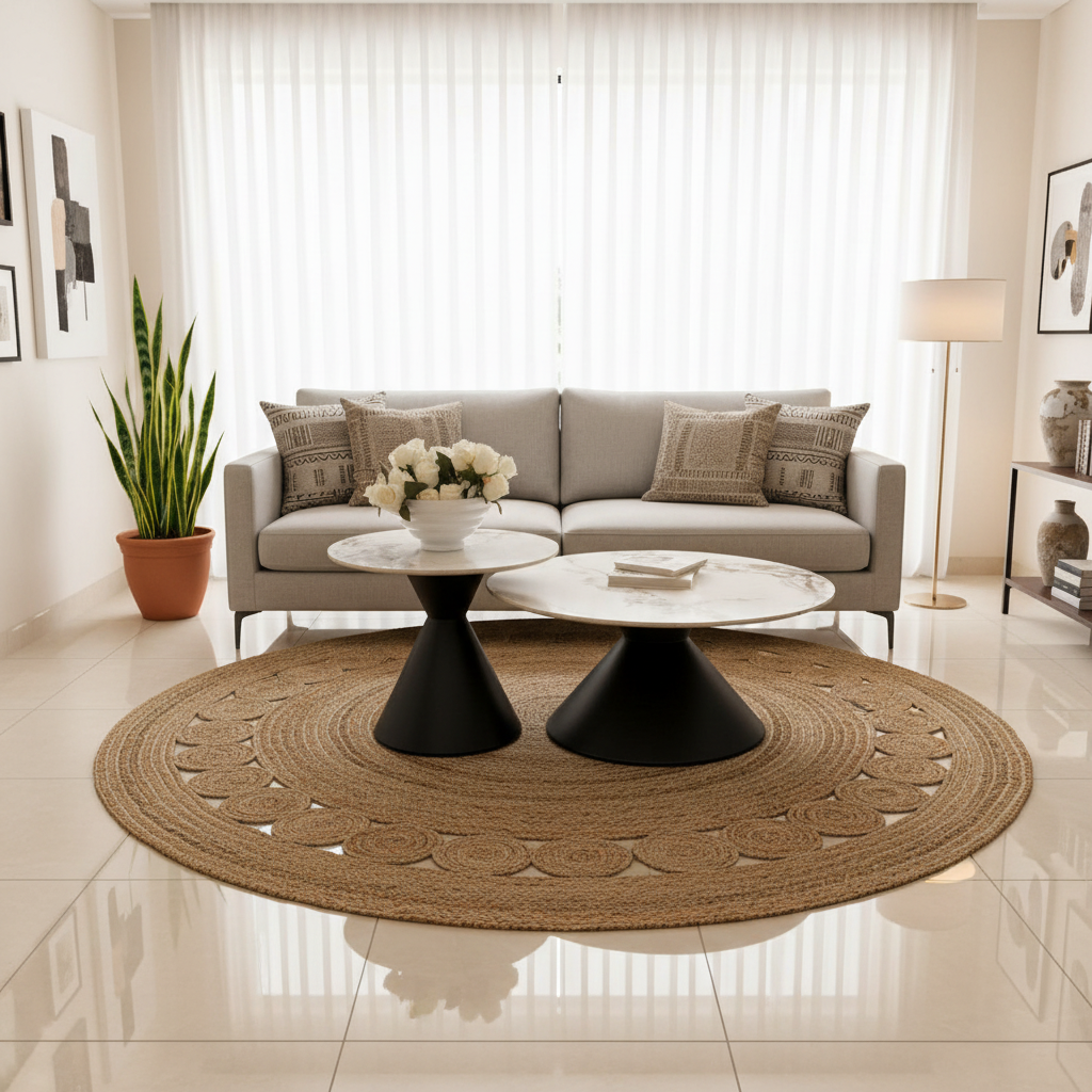 Nesting Coffee Table Set with Black Metal Base
