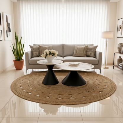 Nesting Coffee Table Set with Black Metal Base