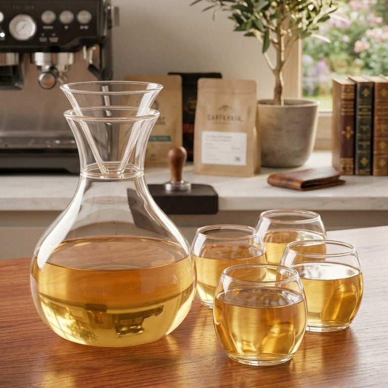 Round Glass Decanter Set with 4 Glasses