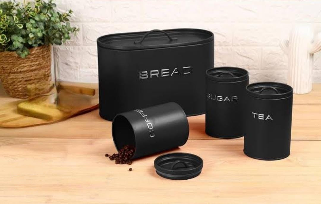 GD715 galvanized 10L bread bin with three 1200ml canisters for kitchen storage