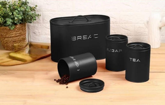 GD715 galvanized 10L bread bin with three 1200ml canisters for kitchen storage