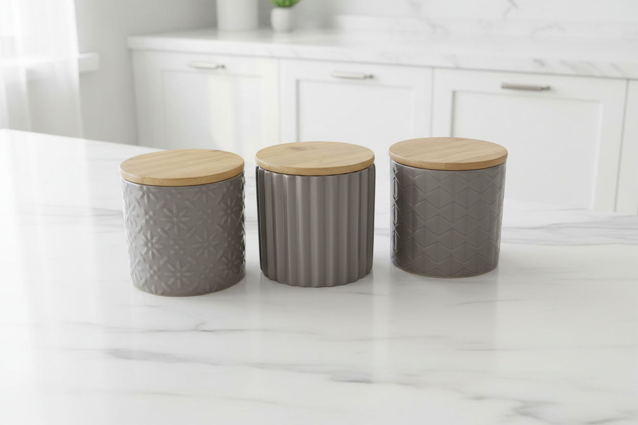 3 Piece Plain Canister Set With Bamboo Lid