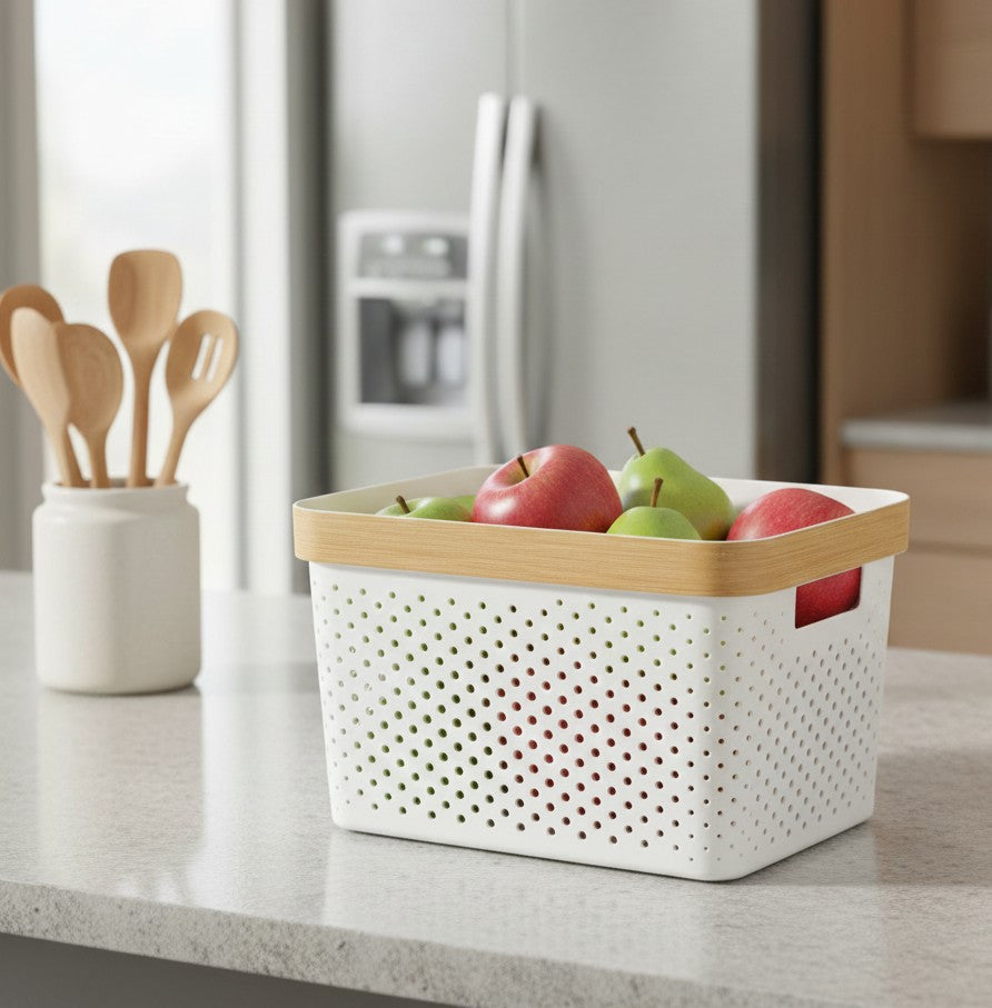 Nordic fabric storage basket with gold lining medium size
