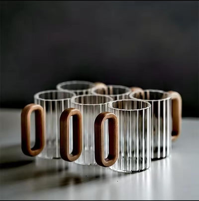 Stylish Ribbed Borosilicate Glass Mugs Set