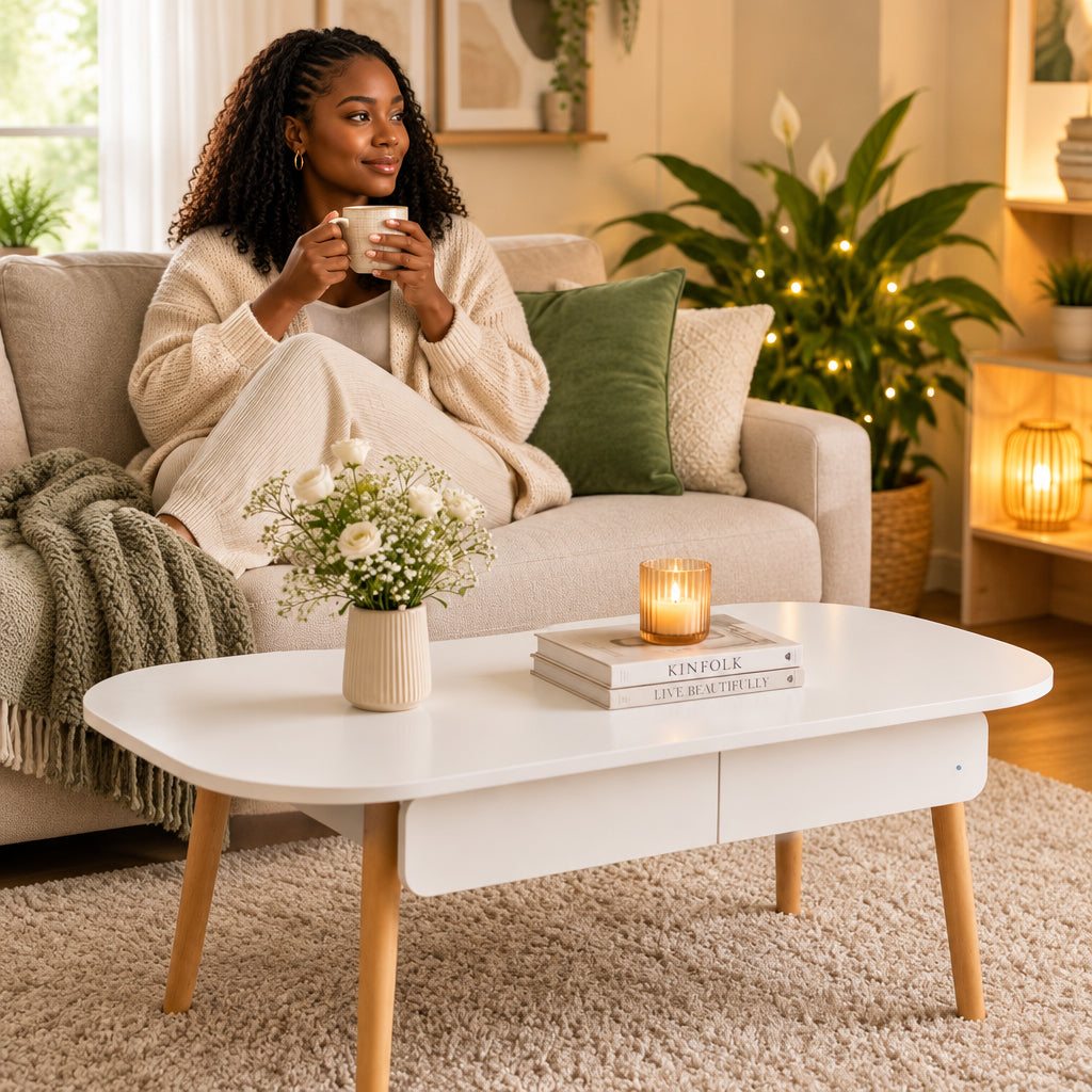 Oval Coffee Table with Drawer Storage White