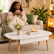 Oval Coffee Table with Drawer Storage White