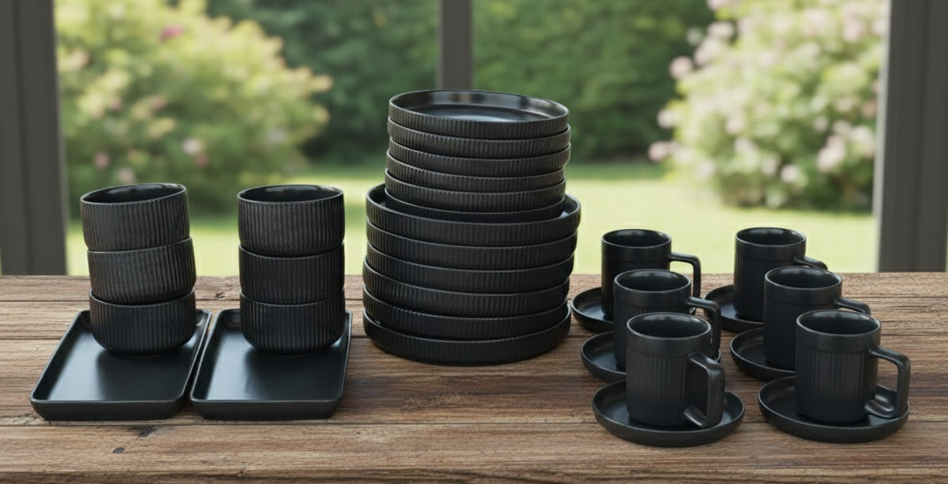 32Pc Matte Stoneware White Dinner Set
