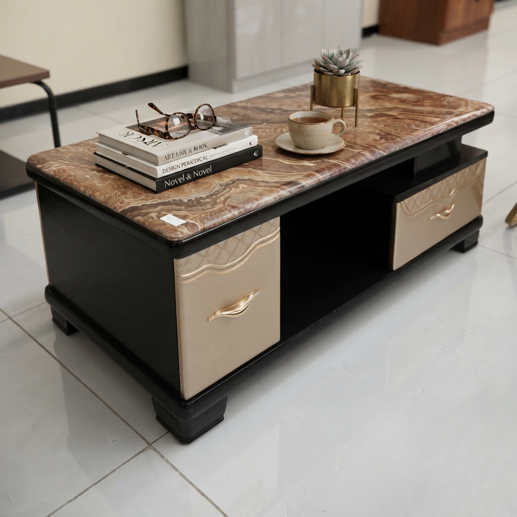 Marble Pattern Coffee Table with Drawers FCT1277