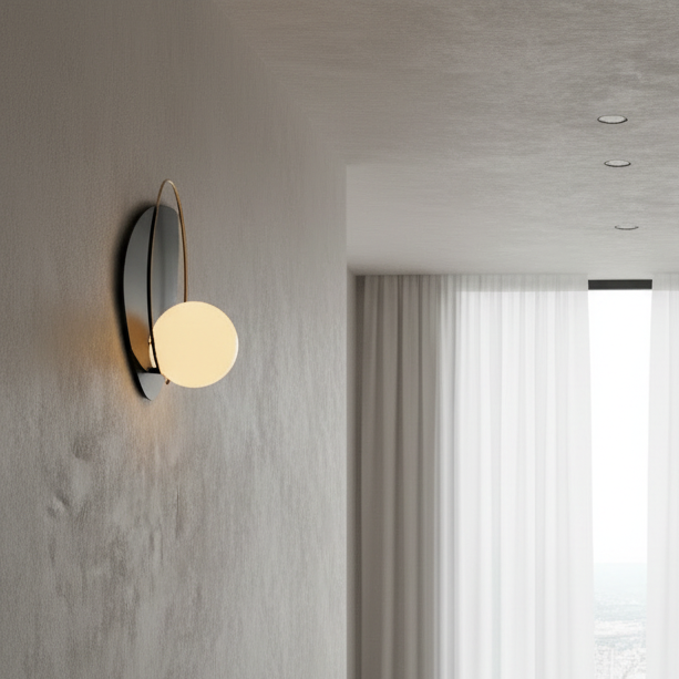 Black & Gold Accent Wall Fixture with White Glass Shade – PL 1159-01-BK