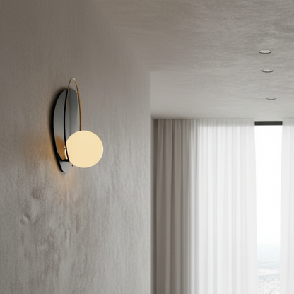 Black & Gold Accent Wall Fixture with White Glass Shade – PL 1159-01-BK