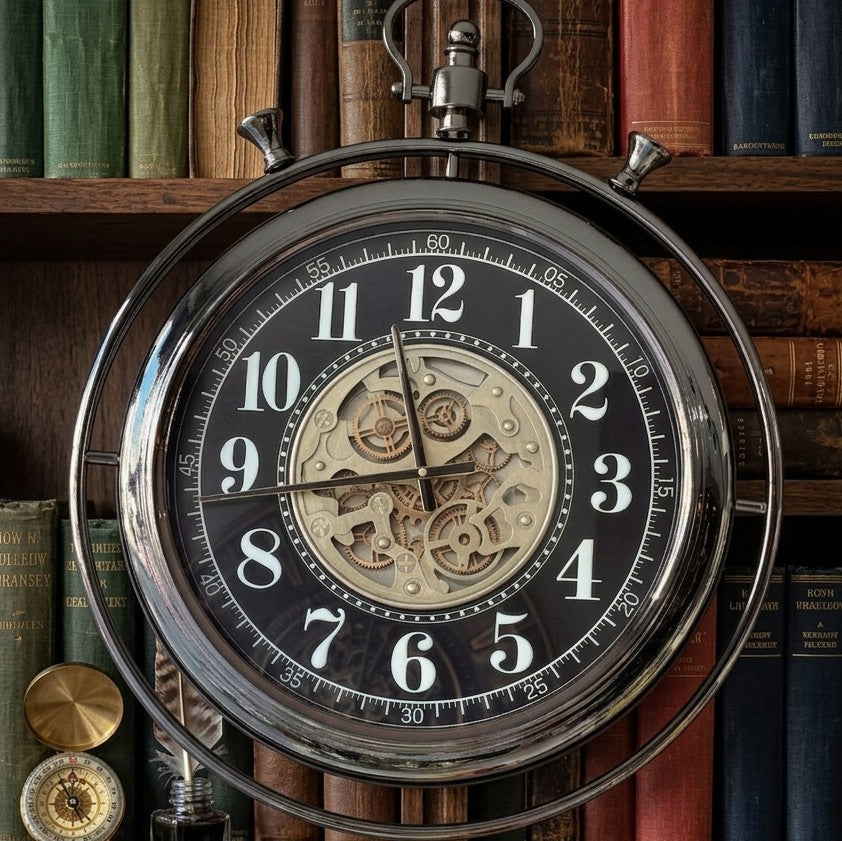 Metallic Vintage Style Moving Gear Wall Clock