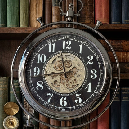 Metallic Vintage Style Moving Gear Wall Clock