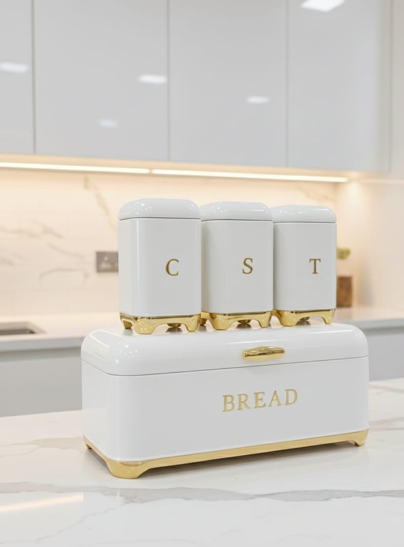 Nordic Bread Bin With 3 Canister Set