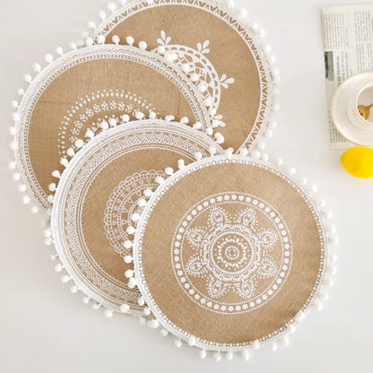 6Pcs Boho Woven Round Placemats with Tassels