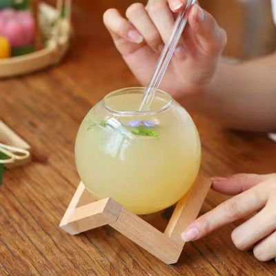 Round Ball Juice Glass with Bamboo Base