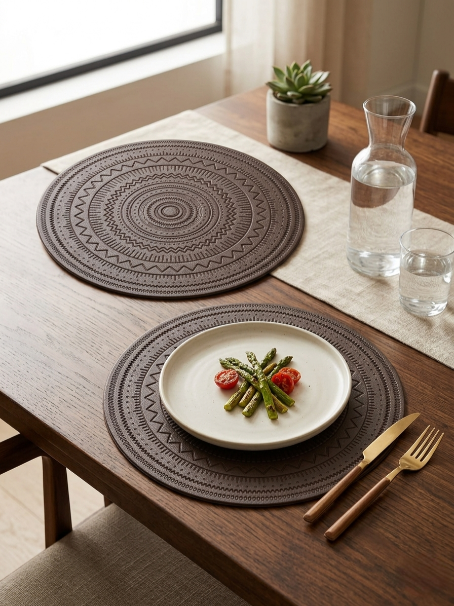 Round PVC embossed placemat 38 cm heat resistant waterproof non-slip