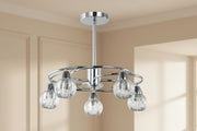 Silver and white ceiling pendant light with five E14 bulbs and decorative glass drops for elegant indoor lighting