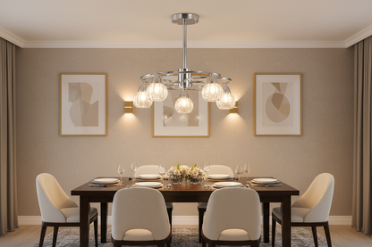 5-Light Pendant Lamp – Silver/White Finish, E14 Base-PL 7041-14-05-SI
