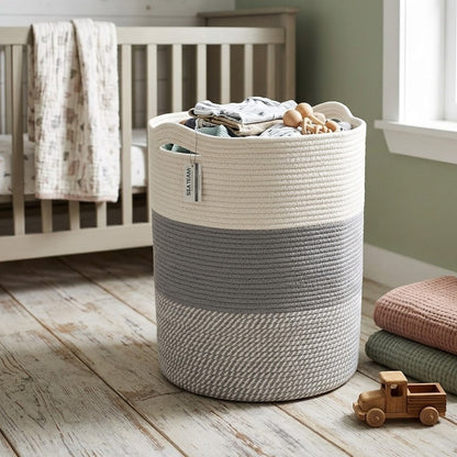 Woven cotton rope basket measuring 35x46cm for stylish home storage and organization.