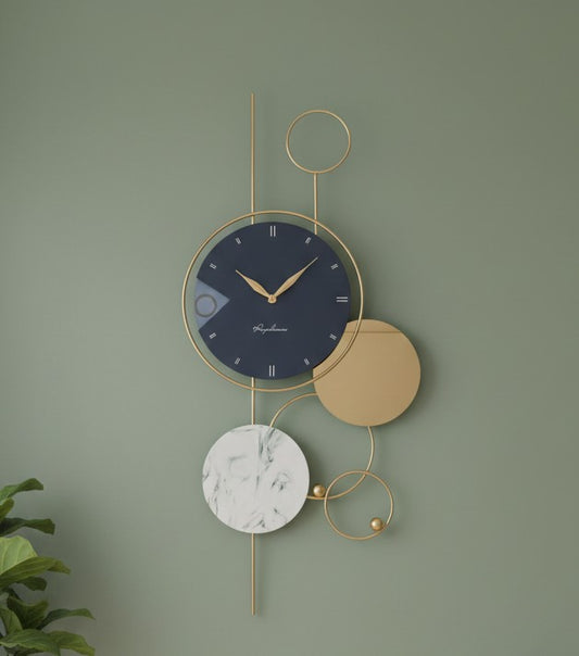 Nordic luxury iron art wall clock with round ring dial, silent sweeping movement, 78 × 38 cm