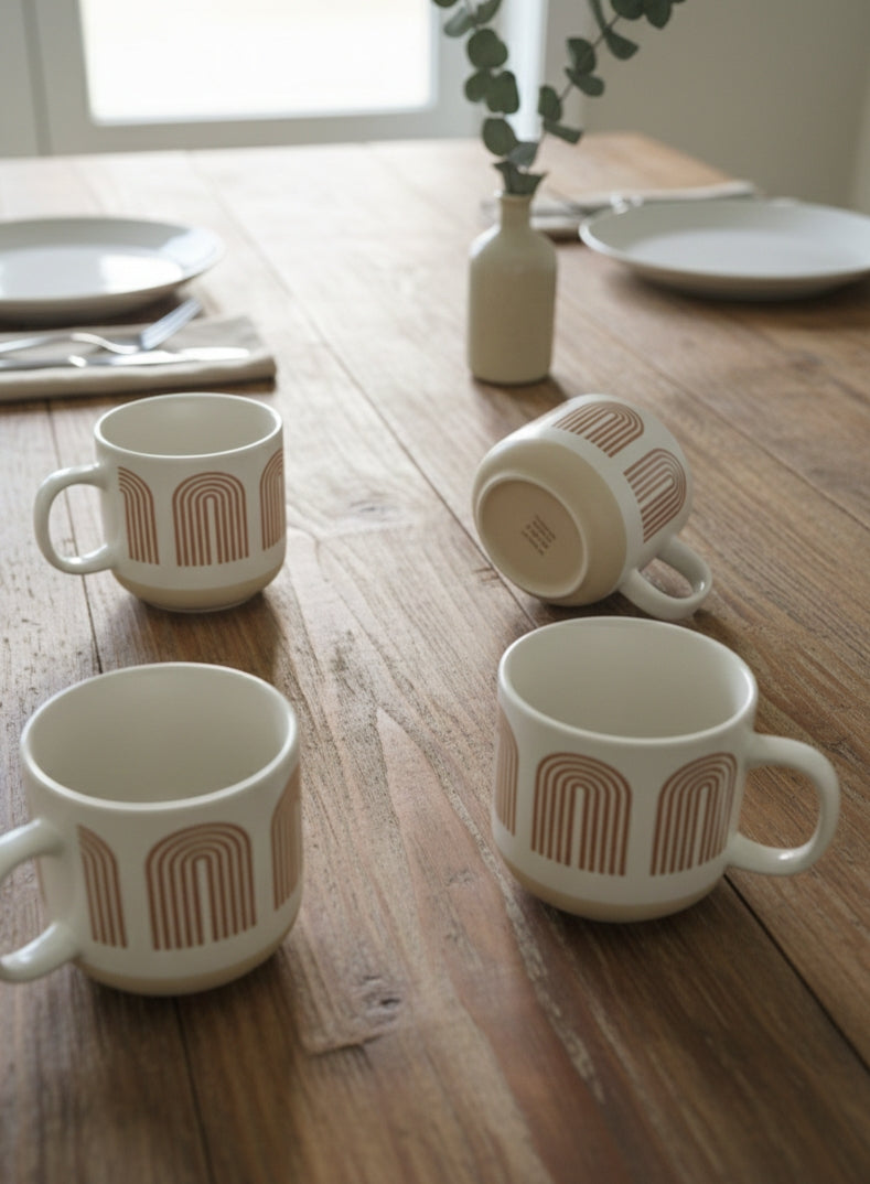 Nordic hand printed porcelain ceramic coffee mugs set of six