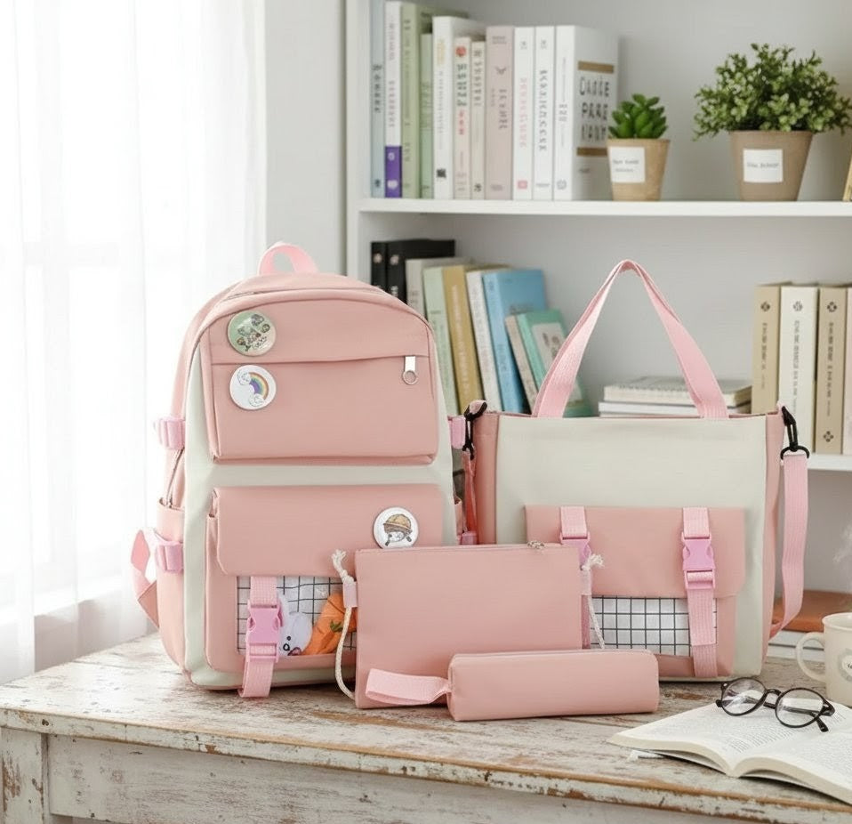4-in-1 big size waterproof school bags set with colorful design for students grades 2 to 6