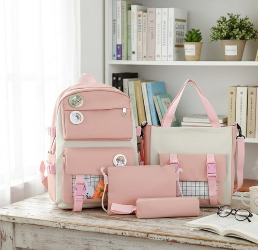 4-in-1 big size waterproof school bags set with colorful design for students grades 2 to 6
