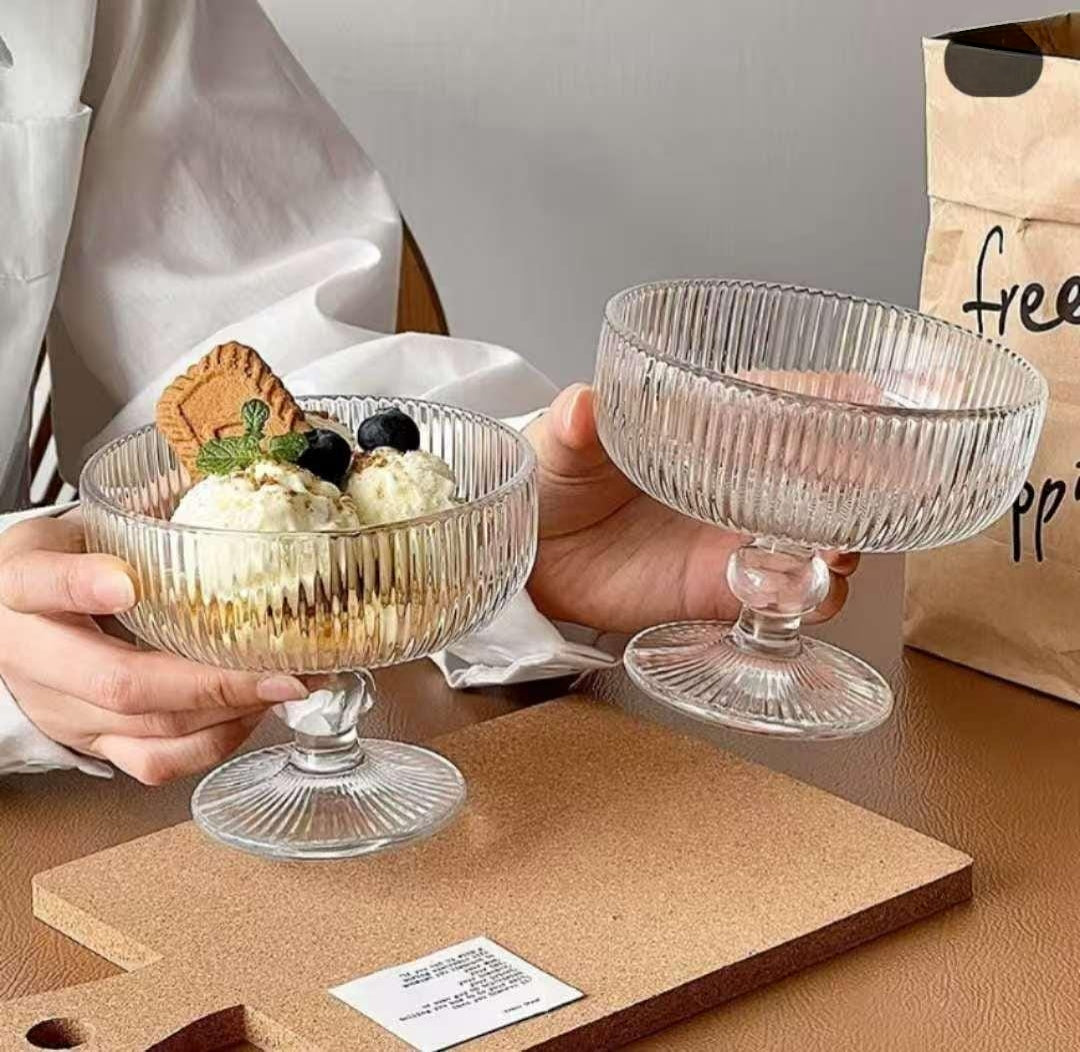 6Pcs Ribbed Dessert / Ice Cream Glass Set