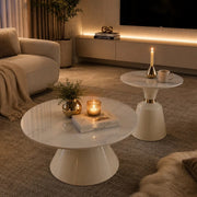 Gemelli Colllection 2 in 1 marble inspired coffee table set white and gold luxury nesting tables glossy marble look living room modern coffee tables contemporary home décor furniture