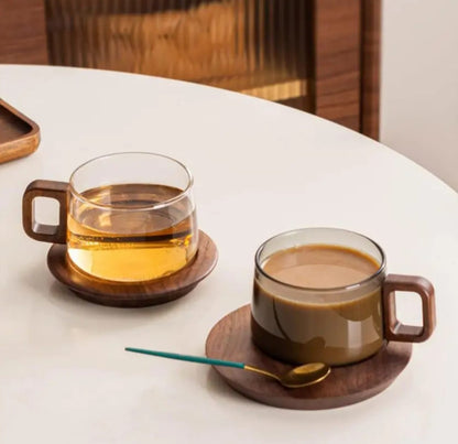 6PCS Coffee Cup Set with Wooden Handles