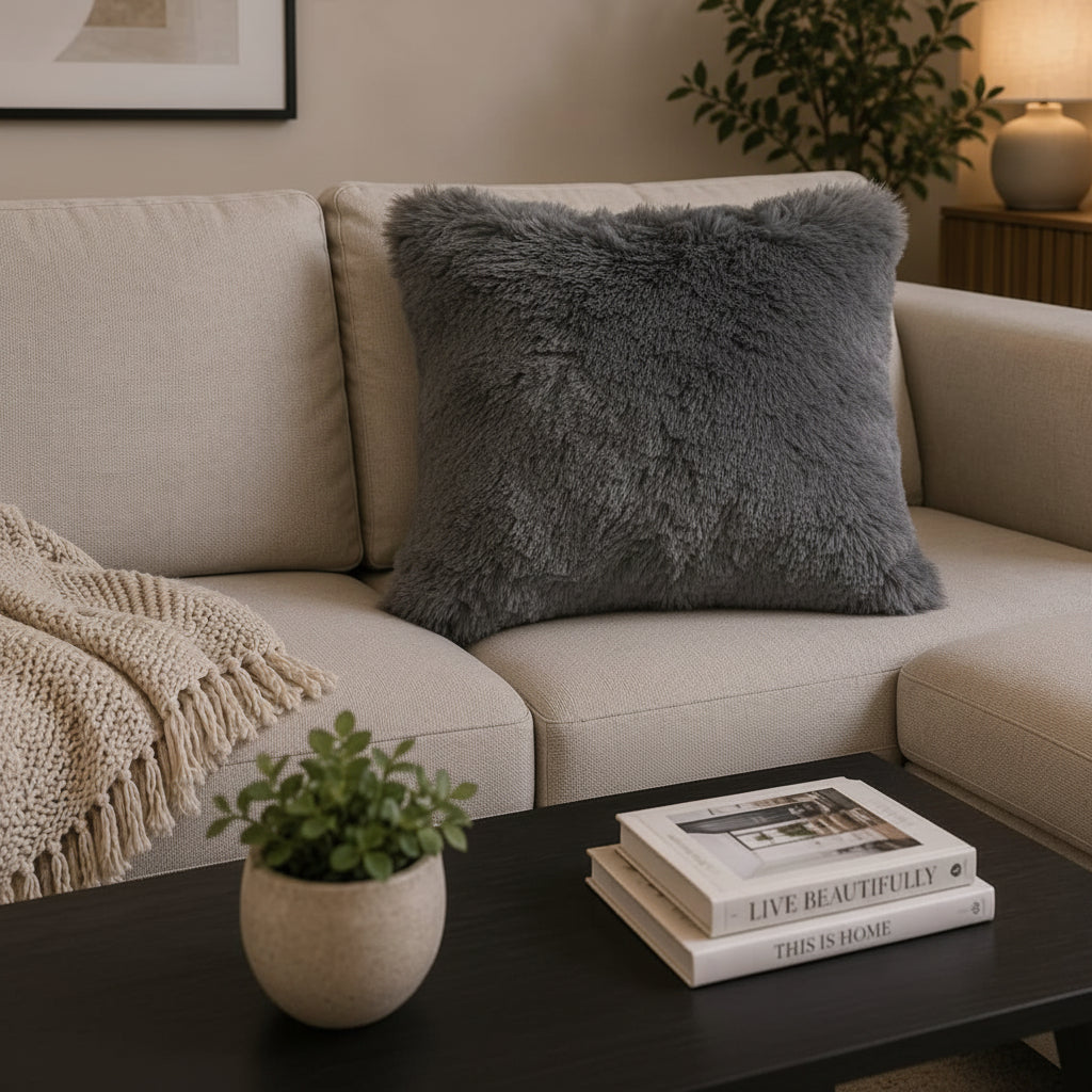 Soft imitation wool plush cushion pillow cover for sofas, beds, and chairs.