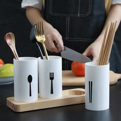 3 Piece Cutlery Organizer With Oak Base