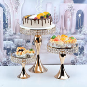 3-Piece gold cake stands with stainless steel mirror tops in different sizes